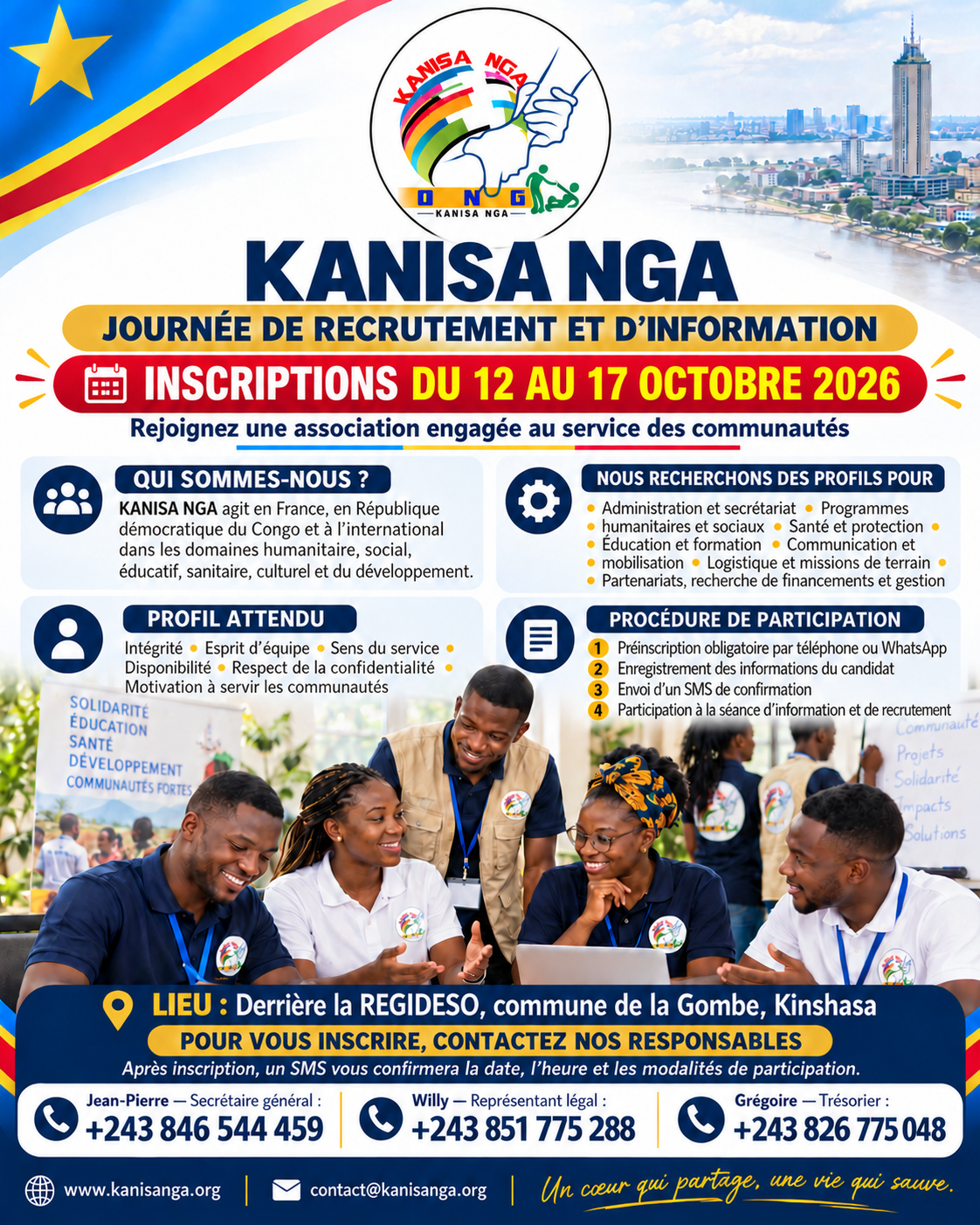 Affiche officielle du recrutement de personnel salarié de KANISA NGA à Kinshasa